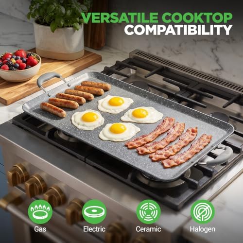 NutriChef Double Burner Griddle | Flat Top Griddle for Stove Top — view 6