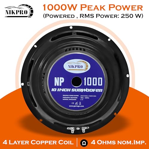 Image of NIKPRO 10-Inch Car Subwoofer Speaker | 1000W Peak Power, 250W RMS | 4 Ohm | 4-Layer Copper Voice Coil | Deep Bass for Car, Home & Theater | Black & Orange