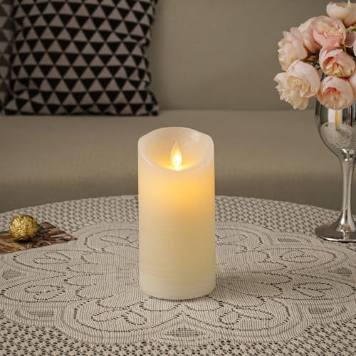Image of LTETTES Flameless LED Pillar Candle | Real Wax | Flickering Flame | Rechargeable | Type-C USB Charging | Remote Control | 24H Timer | Home Decor | Festive Lighting | 7.5x15.5 cm | Pack of 1 (Ivory)
