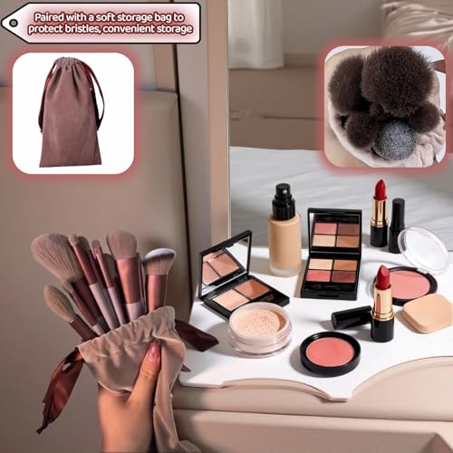 Image of Professional 13-Piece Makeup Brush Set with Travel Pouch - Ultra Soft Synthetic Bristles for Foundation, Powder, Blush, Contour & Eyeshadow | Full Face Cosmetic Kit for Women & Beginners