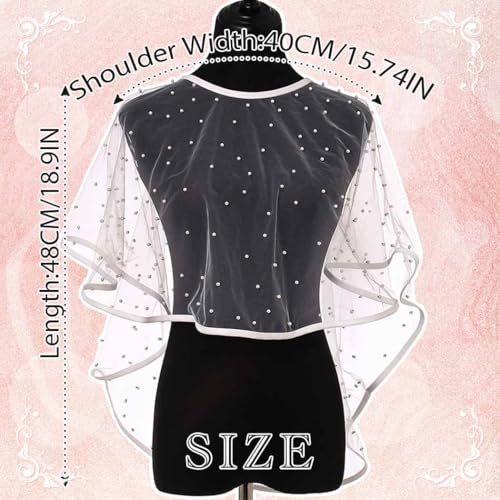 Campsis Wedding Shawls White Bride Dress Cover Up Pearl Bridal Lace Cape for Women2