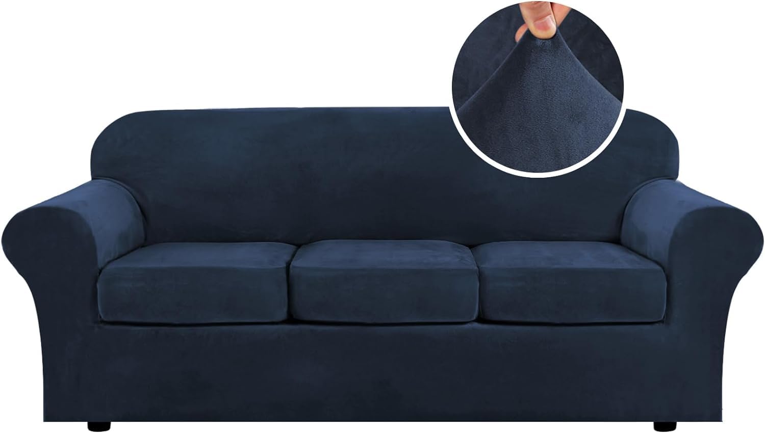 LINGKY Velvet Sofa Covers 3 Seater with 3 Separate Seat Cushion Covers, Stretch Sofa Slipcover Replacement Furniture Protector (Navy,3 Seater(173-229cm))