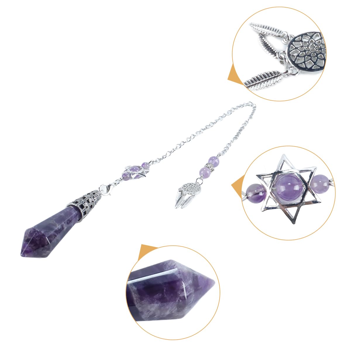 Péndulo de adivinación de amatista natural con punta morada facetada, atrapasueños de estrella Merkaba, decoración Reiki, regalo