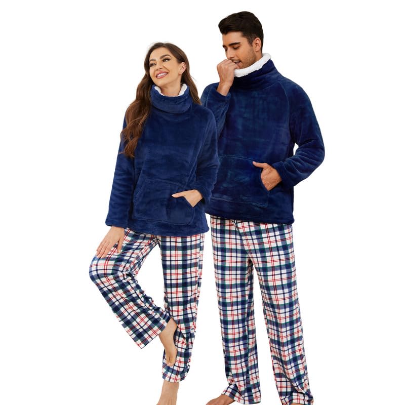 u2skiin Matching Pajamas for Couples Plaid Ultra Soft Plush Pajamas Set Pullover Winter Plush Pjs Cozy Warm Sleepwear-picture-21