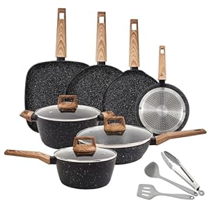 Pots and Pans Set Nonstick, 20PCS Grey Granite Induction Cookware Sets with Frying Pans, Saucepan & Cooking Pots, PFOA Free Non Stick Pots and Pans
