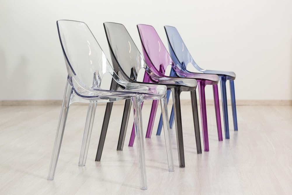 SIEDITI FUORI E DENTRO 2 Sedie in policarbonato trasparente per interni | Sedie Luce per cucina, sala da pranzo, bar e ristoranti. Sedie trasparenti moderne, di design, impilabili, colorate, robuste.