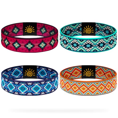CHEMUSE 4 Pcs Surfer Beach Bracelets for Men Women Inspirational Elastic Comfy Summer Reversible Wristband Gifts-Western Aztec Friendship Bracelets