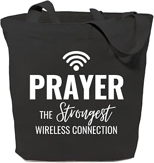 Canvas Tote Bag for Women Grocery Shoulder Shopping Bags Christian Gift Prayer The Strongest Wireless Connection