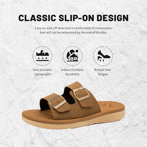 Image of Mens Sandals Arch Support Comfortable Beach Slides with Adjustable Buckle Straps Slippers for Men