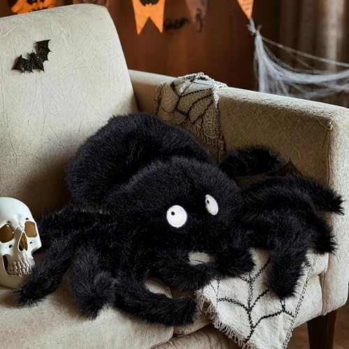 Lanpn Halloween Spider Throw Pillow, Cute Full Body Spiders Shaped Decorative Soft Plush Pillow Cushion for Gift Party Home Sofa Couch Bed Indoor Halloween Decor (Black,16 x 22 inch)
