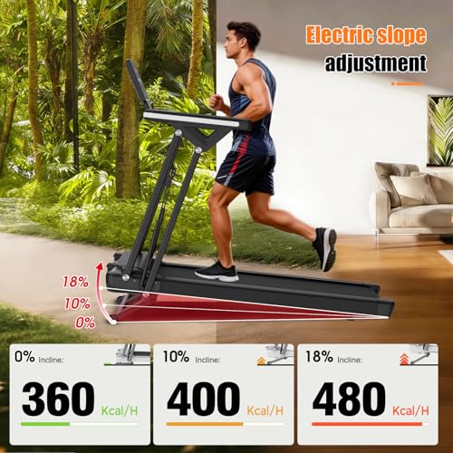 Image of Folding Treadmill with Electric Incline, 3.5 HP Motor, 300 lb Weight Capacity, Treadmill with Handrails, LED Display and MP3 Speaker, Compact Treadmill for Home and Office, No Assembly Required