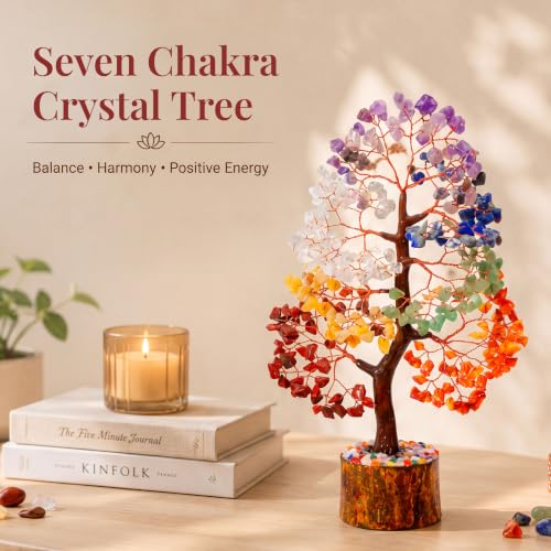 Image of Crocon 7 Chakhra Crystals Tree, 10-12 Inch Birthday Gifts for Women & Men