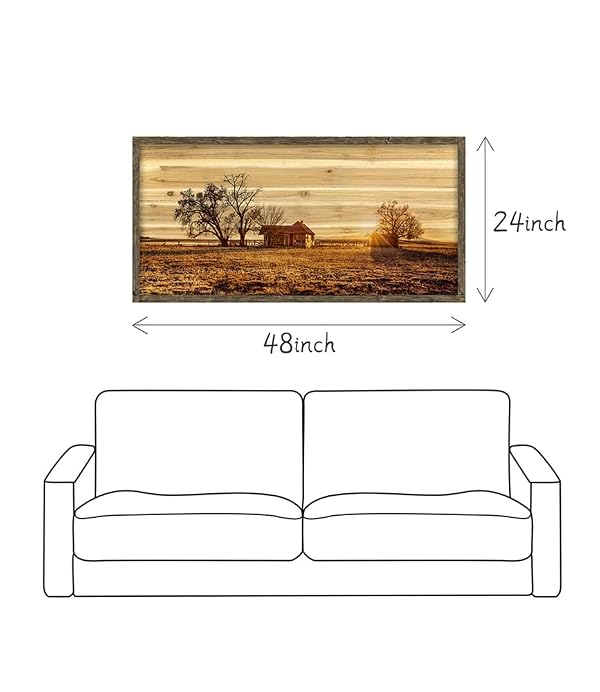 Farmhouse Wall Art Framed Picture: Large Country Farm Landscape Scene Wood Painting Decor Rustic Long Barn Old Cabin Print Horizontal Big Sunset Nature Countryside View Artwork for Living Room Bedroom by SD SOFT DANCE - Used condition - Image 7