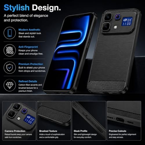 Image of Carbon Fiber Armor Back Cover for Infinix Note 60 Pro 5G | Note 60 Pro 5G | Hybrid Shockproof Rugged Protection | Matte Finish Soft Flexible TPU Case (Black)