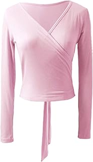 Camiseta Casual de Baile para Mujer Top de Yoga de Color Puro para Danza Moderna Camiseta con Cordones Elegante de Moda