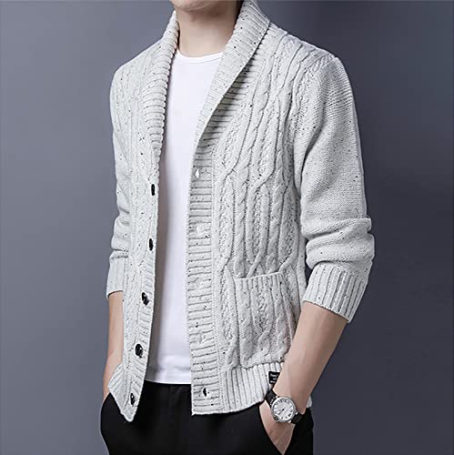 utcoco Men's Open Front Cable Knit Cardigan Shawl Collar Button Down Cardigan Sweaters for Men3
