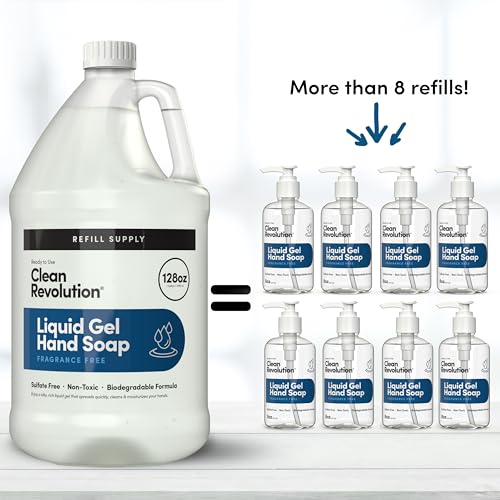 Clean Revolution Liquid Gel Hand Soap, Silky Rich Liquid, Quick Lather, Fast Rinsing, (Fragrance Free) 128 Fl Oz - Thumbnail 5