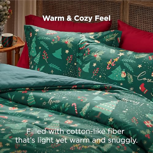 Image of Bedsure Christmas Comforter Set Twin - Christmas Bed Set with Festival Forest, Soft Bedding for Holiday, 2 Pieces, 1 Soft Trees Printed Comforter and 1 Pillow Sham
