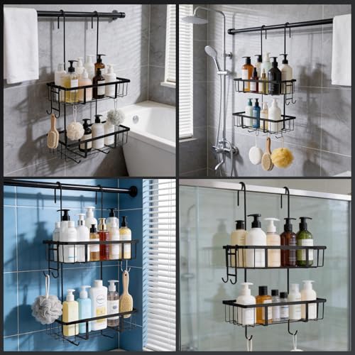 Étagère de douche à suspendre double niveau 60 cm noir - 8