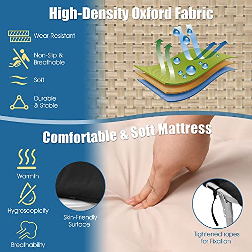 Giantex Lounge Chair Chaise Lounger, Beach Recliner With Mattress, 4 Adjustable Reclining Position, Pillow, Side Pocket For Beach, Sunbathing, Patio, Pool, Lawn, Deck Folding Camping Cot (1, Beige) #TOP2