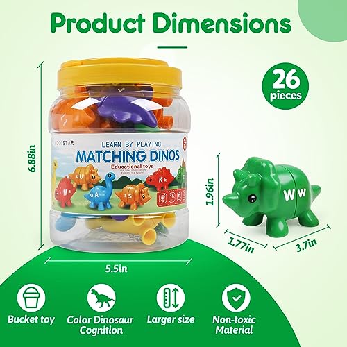 Image of USATDD Matching Letters Dinosaur Toy, Double-Sided ABC Letters Dinosaur Match Game Preschool Fine Motor Toy with Uppercase Lowercase Alphabet, Educational Learning Toys for Toddlers Boys Girls