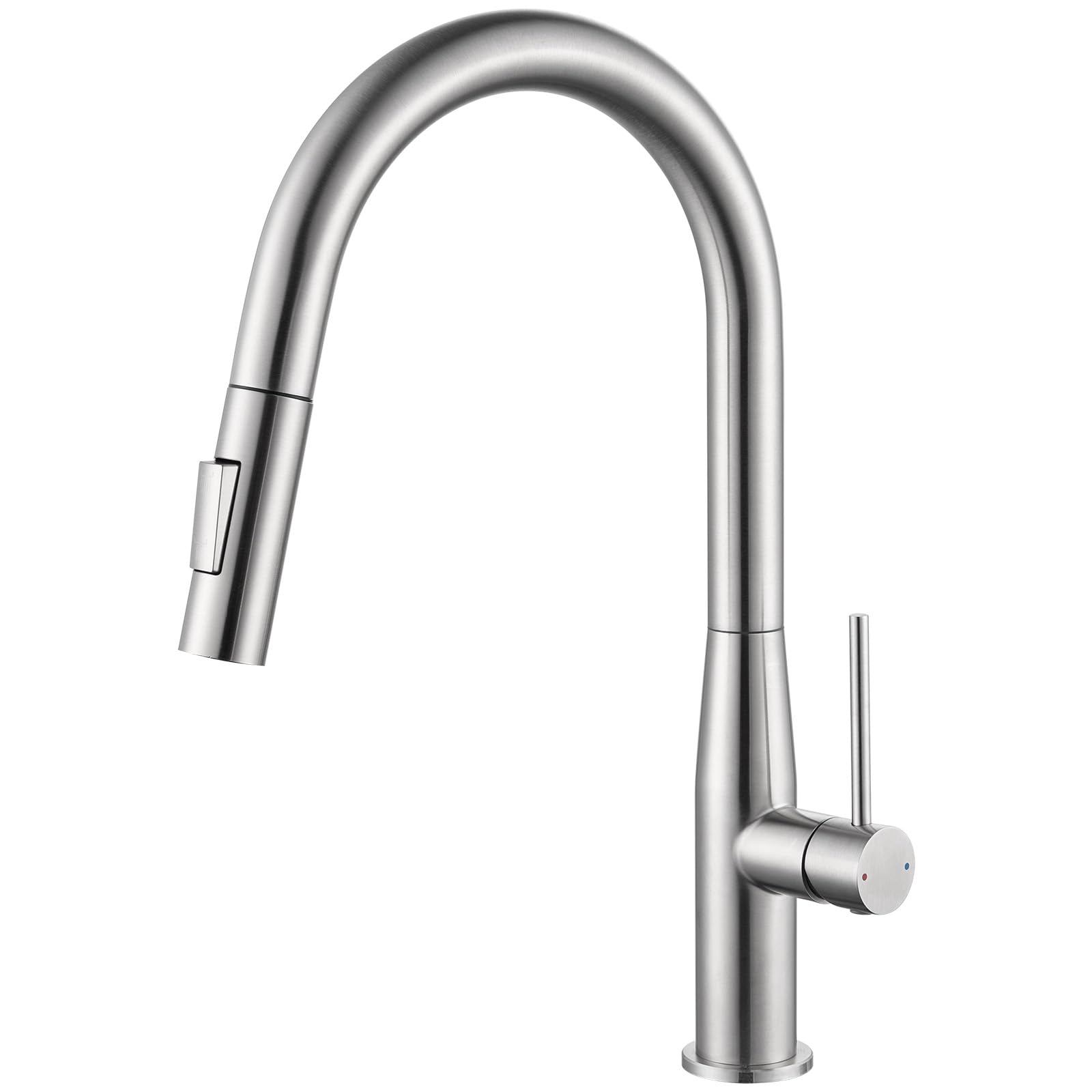 DERW Kitchen Tap, Kitchen Mixer Tap with Pull-Out Sprayer, 2 Modes Spray, 360° Swivel Spout, Single Handle High-Arc Pull Down, Brushed Stainless Steel, Water-Saving Cartridge