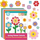 482 PCS DIY Flower Paper Cutouts Colorful Flower Shape Cut Outs 2-Sided Card Stock Punch Out Flowers Die Cuts with Glue Points for Kids Spring DIY Crafts Pre-Cut Classroom Bulletin Board Decoration