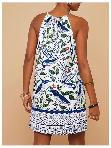 Image of SweatyRocks Women's Tropical Print Halter Dresses Sleeveless Holiday Summer Mini Dress