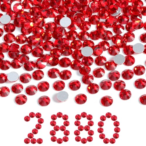 Image of Beadsland Flat Back Crystal Rhinestones Bulk, Light Siam, SS30, 2880pcs | Flatback Glass Gems for Nails Crafts Clothes DIY Decoration, Glue Fix, 6.3-6.5mm,Light Red
