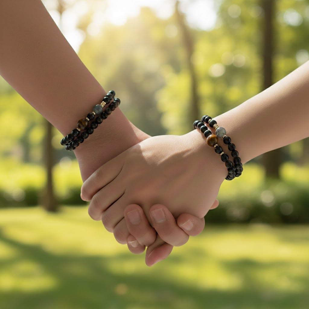 Black Obsidian Tiger Eye & Silver Obsidian Bracelet, Double Layer Beaded Crystal Bracelet for Men & Women, Healing Beads Stacked Double-Wrap Protection & Confidence Jewelry Gift - Image 2