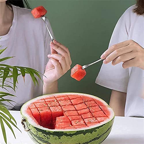 2Pcs 2-In-1 Watermelon Fork Slicer, 2023 New Summer Watermelon Fruit Cutting Fork, Dual Head Stainless Steel Fruit Forks Slicer Knife For Family Parties Camping #TOP3