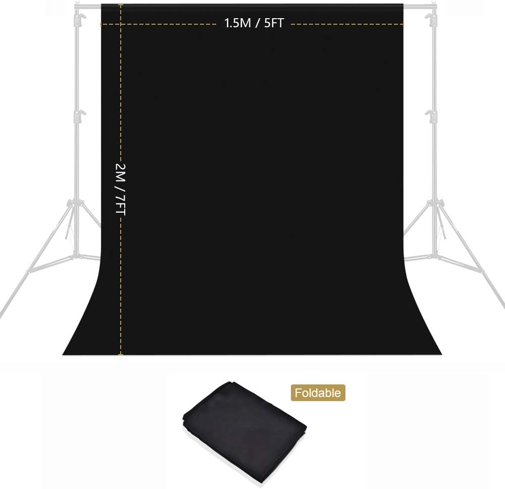 UTEBIT 5x6.5ft Black Backdrop Cloth Chromakey Black Photo Backdrop 1.5x2m Portable Collapsible Polyester Black Background for Video Photography Decoration Live Broadcast