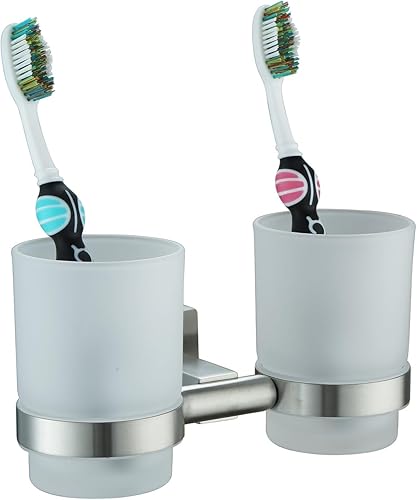 Miniatura 2 de Acero inoxidable montado en la pared del tenedor del cepillo de dientes del sostenedor doble SUS304 cepillado acabado G1001