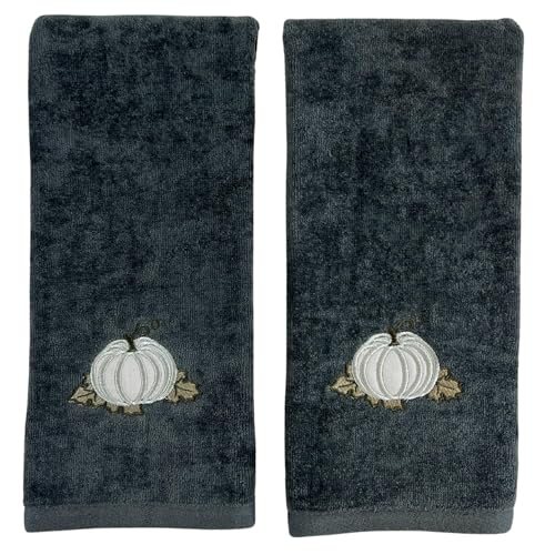 Serafina Home Fall Bathroom Hand Towels, Pumpkin Leaf on Gray, 16x25