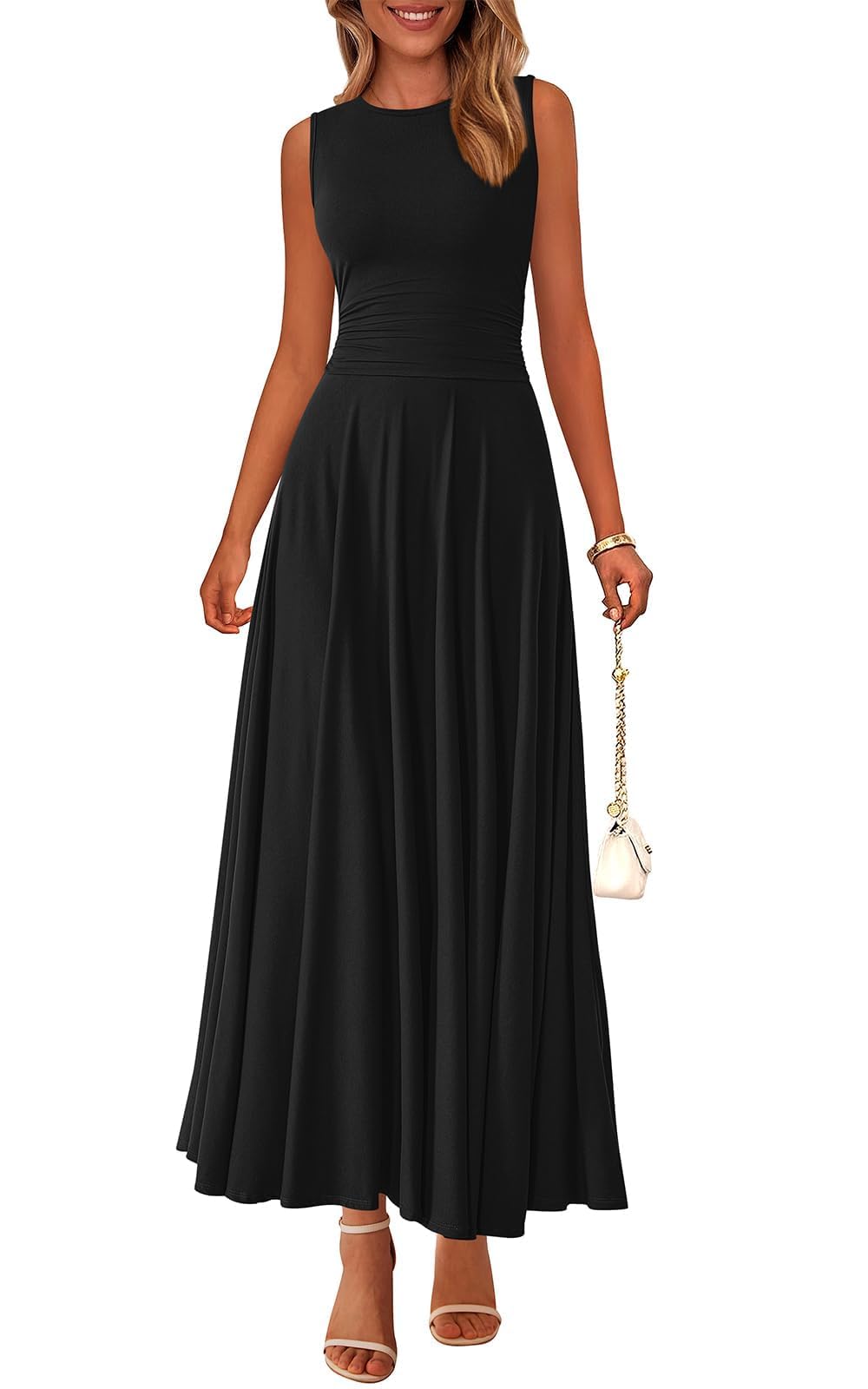 PRETTYGARDEN Womens Spring Dresses 2026 Casual Sleeveless Crewneck Aline Maxi Dress Stretch Tank Flowy Long Dresses