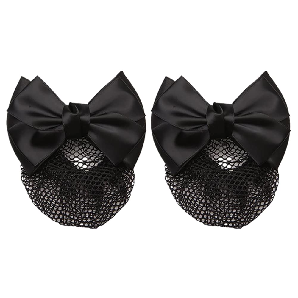 ccHuDEHair Clip 2 Pcs Bowknot Hair Bun Cover Barrettes, Lace Bow Decor, Elastic Mesh Hair Net for Women