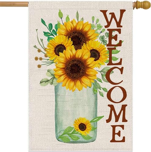 Bandera de jardín de verano de doble cara de 12 x 18 pulgadas, banderas grandes de arpillera para exteriores, decoraciones de jardín exterior, pancartas decorativas exteriores para patio (12 x 18