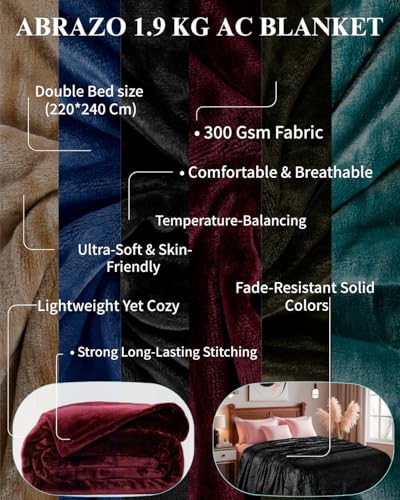 Image of ABRAZO AC Blanket | 300 GSM Lightweight Super Soft Cozy for Bed, Sofa, Couch, Travel & AC Room | Double Bed 220x240 cm | Solid Color | Breathable All-Season Comfort (Red)