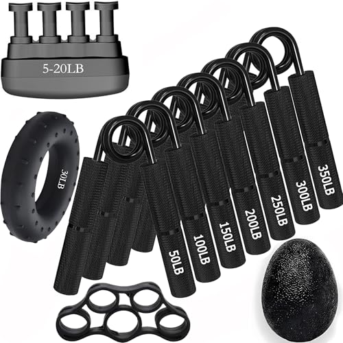 WANSPOORTS Black Metal Grip Strength Trainer,Hand Grips Kit(11Pack),No Slip Hand Extension Exerciser,Wrist Forearm Strengthener with Grip Tape for Strength Training,Exercise