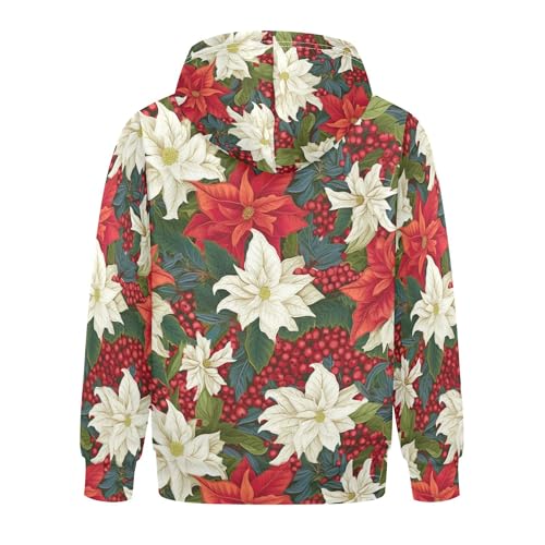 Kids Hoodies Sweaters Christmas Poinsettia Flower Hooded Sweatshirts with Big Pockets for Boys Girls B04000472