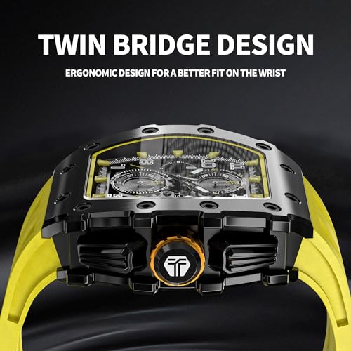 Image of TSAR BOMBA Mens Luxury Watch Watches for Men 50M Waterproof Japanese Quartz Movement Tonneau Stainless Steel Case Sapphire Glass with Chronograph Date Function Cool Unique Fashion Gift