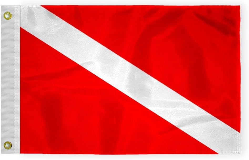 AGAS Skin Diver Flag - 16 x 24 Inch - Printed 200 Nylon - Stitched Edges - Solid Brass Grommets Canvas Heading - Red and White Stripe Nautical Flag.