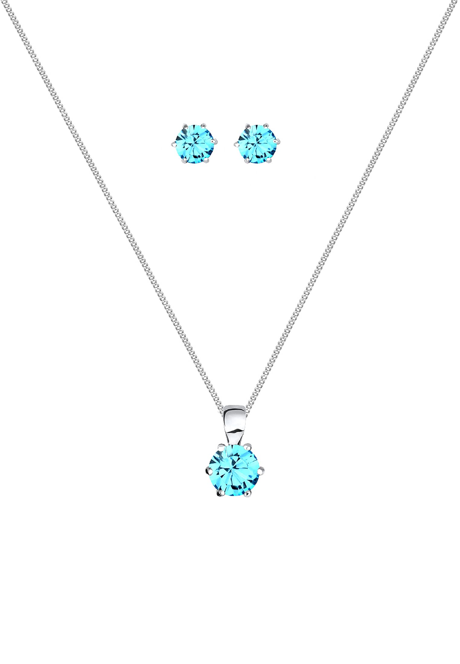 Elli Schmuckset Damen Solitär Anhänger Set Ohrstecker Basic mit Kristallen in 925 Sterling Silber