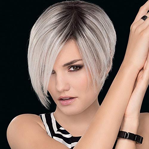Wiwige Women Short Ash Blonde Bob Wigs Ombre Pixie Cut Straight Hairstyle Synthetic Halloween Cosplay Replacement Wig