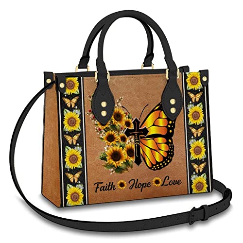 64HYDRO Faith Butterfly Sunflower Women Handbag Shoulder Bag - Travel Work Leather Bag - HARZ1610044