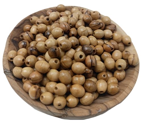 ZULUF 9mm Oval Olive Wood Earth Tone Beads for Crafts (60pcs) Rosary Beading Supplies from Bethlehem with Certificate Natural Wood Beads for Jewelry Making & Prayer BEAD008