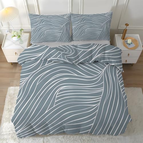 Funda Nórdica Cama 90 Línea, Funda Edredon 135x200 Microfibra Suave, Ropa de Cama Geometría 3 Piezas - Funda Nordica Abstracto y 2 Funda de Almohada 50x75 con Cremallera, Y-163
