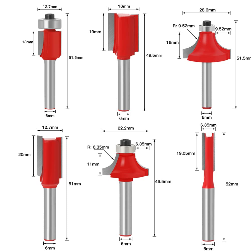 Baorder Lot de 12 forets de fraisage supérieur, tige de 6 mm, forets en carbure pour travail du bois, découpe, rainures (inclut forets droites, cove bit, chamfer bit)