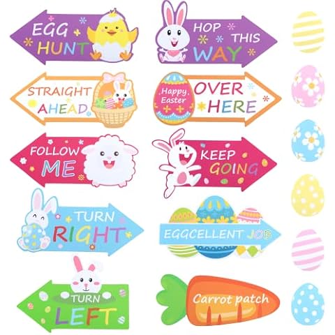 TAROME 16pcs Easter Hunt Arrows Egg Hunt Directional Sign Bunny Chick Egg Yard Sign for Egg Hunt Game Garden Party Lawn Courtyard Decor(4.8mm thickness) Cover
