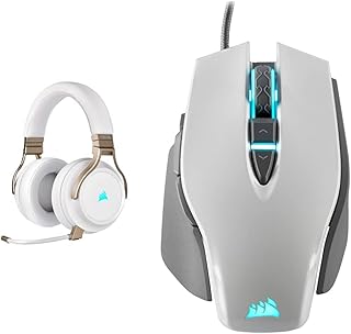 Corsair VIRTUOSO RGB WIRELESS High-Fidelity Gaming Headset Pearl CA-9011224-EU & M65 ELITE RGB Optical FPS Gaming Mouse- White